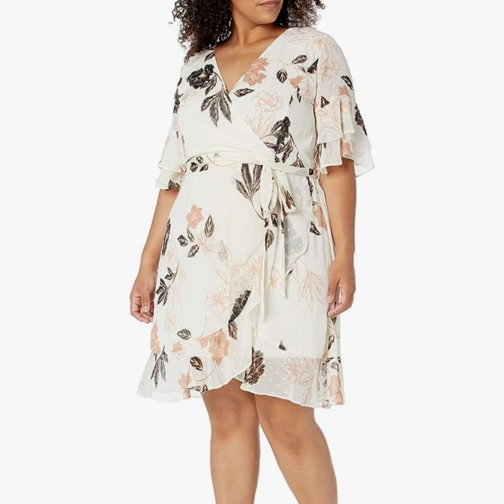 City Chic Ruffled Dress with Frill Bardot Detail